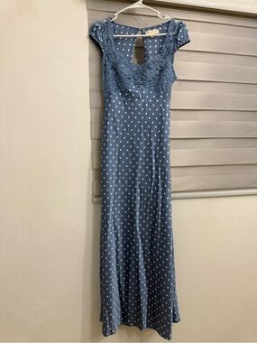Blue and white Polka Dots satin Dress